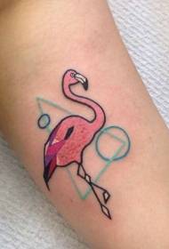 Little cartoon flamingo and geometric tattoo pattern