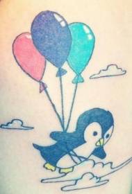 Cute pinguin și model de tatuaj balon zburător