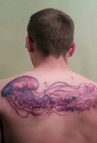 Boy back watercolor gradient jellyfish tattoo pictures