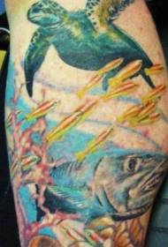 Leg color marine theme with turtle tattoo pattern