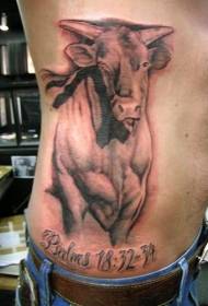 Бочни ребрасти бик с алфанумеричким узорком тетоваже