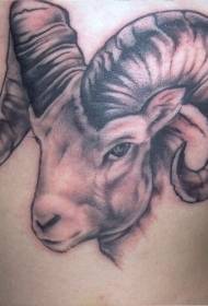 Waist-side brown horned ram tattoo pattern