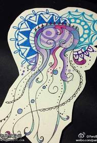 Colored jellyfish tattoo manuscript pattern