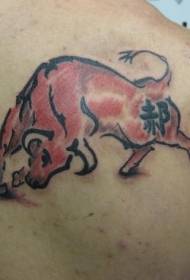Red Bull Bull with Chinese Character Tattoo Pattern