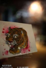 Spalvotas asmenybės tigro galvos tatuiruotės rankraštinis paveikslėlis