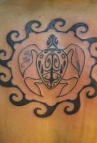 Black tribal turtle with wave circle tattoo pattern