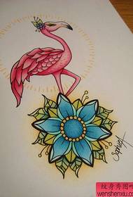 A colorful red-crowned crane flower tattoo manuscript