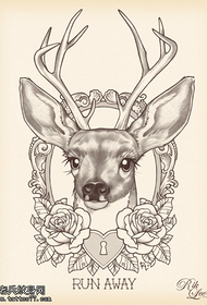 素描玫瑰羚羊紋身手稿圖案