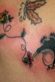 Nugaros spalvos kolibrio ir pingvinų tatuiruotės raštas