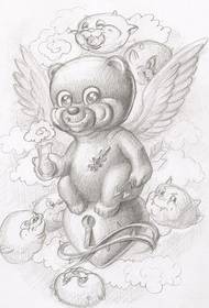 Cute bear hegoak sketch tatuaje eredua