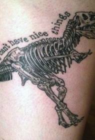 Black dinosaur skeleton with letter personality tattoo pattern