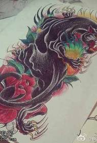 Colored panther rose tattoo manuscript pattern