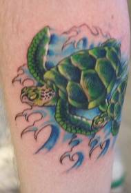 Leg color serious turtle tattoo pattern