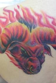 Devil's bull and flame color tattoo pattern