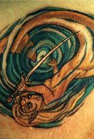 Natrag šarene slike sirena i vrtložne tetovaže