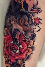 Old school kwaad hond rose tattoo patroon