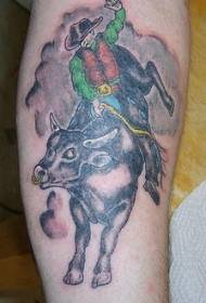 Бык і каўбой каляровы малюнак татуіроўкі