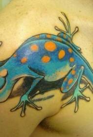 Crazy blue chameleon tattoo pattern on the shoulder