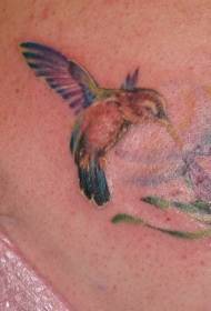 Tatuaje de cor de auga de cera de colibrí e tatuaxe de flores