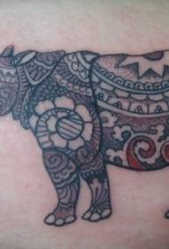 Ръчно рисувана носорог модел татуировка с цветя на носорог