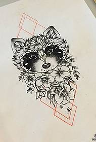 Raccoon geometric na bulaklak na linya ng tattoo na pattern ng pattern