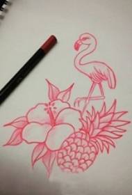 Pink Sketch Beautiful Rose Cute Pineapple Animal Crane Tattoo Manuscript