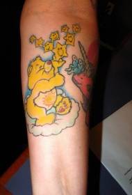 Yellow bear and stars cartoon tattoo pattern