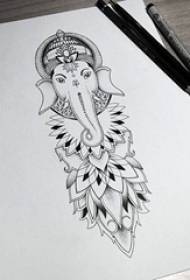 Black line creative pattern elephant tattoo manuscript