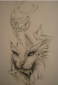 Модеран и леп црно сива мачка тетоважа слика рукописа узорак