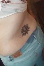 Girl's waist on black gray point thorn simple line plant holy lotus tattoo picture