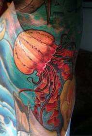 Ilustración de tatuaje de medusas en cor grande do ombreiro