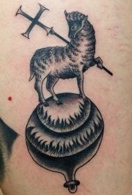 Black and white personality little sheep with cross tattoo pattern