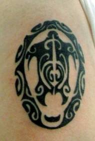 Tribal black round turtle tattoo pattern