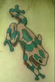 Realistyczny tatuaż zielono-białej żaby w kolorze szyi