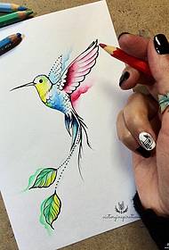 水彩蜂鳥紋身圖案手稿