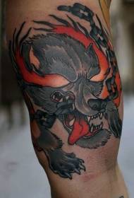 Leg demon dog and chain tattoo pattern
