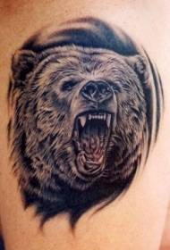 Realistic black roaring bear tattoo pattern