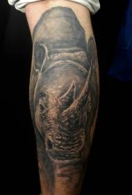 Calf realistic rhinoceros tattoo pattern