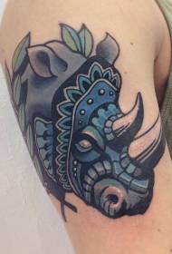 Rinoceriu blu totem mudellu di tatuaggi di personalità