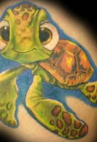 Сладък модел зелена костенурка на татуировка на морското дъно