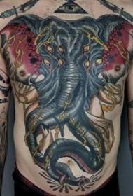 Ұлдар Abdomen боялған акварельмен креативті піл Үлкен аймақтағы татуировка суреті