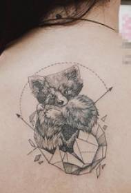 Girl back black line geometric element creative teddy bear tattoo manuscript
