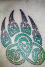 Tribal style colored bear paw print tattoo pattern