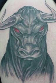 红眼睛愤怒的公牛纹身图案