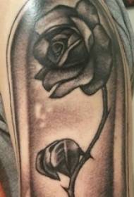 Schoolboy arm on black point thorn simple abstract line plant rose tattoo picture