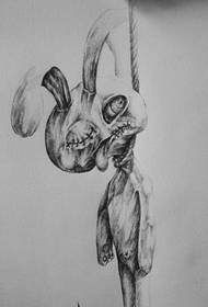 Naughty cute hanging rabbit tattoo pattern manuscript