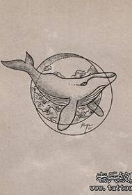 Small fresh whale spray sting geometric tattoo pattern manuscript