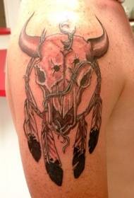 Modello di tatuaggio di piume indianu indianu Bull Bull