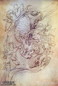 Sketch koi lotus tatuaje eredua