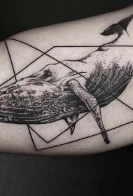 Velký černý bod štika velryba v kombinaci s geometrickým vzorem tetování